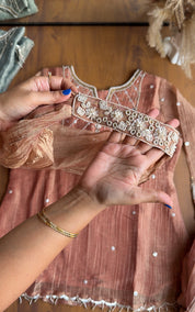 Tara Short Kurta Handwork Dress- Peach (Make to Order)