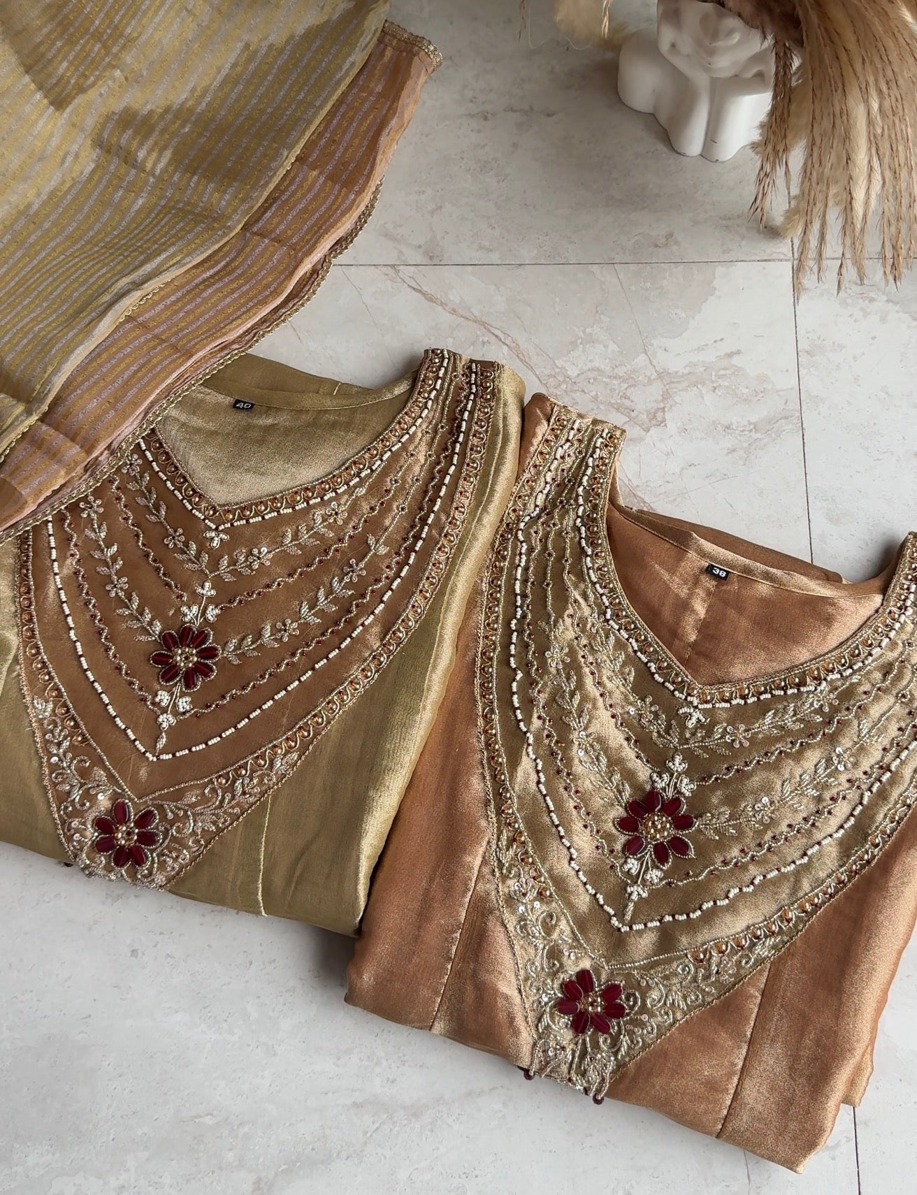 Stuti Shimmer Tissue Anarkali Dress- Liquid Gold