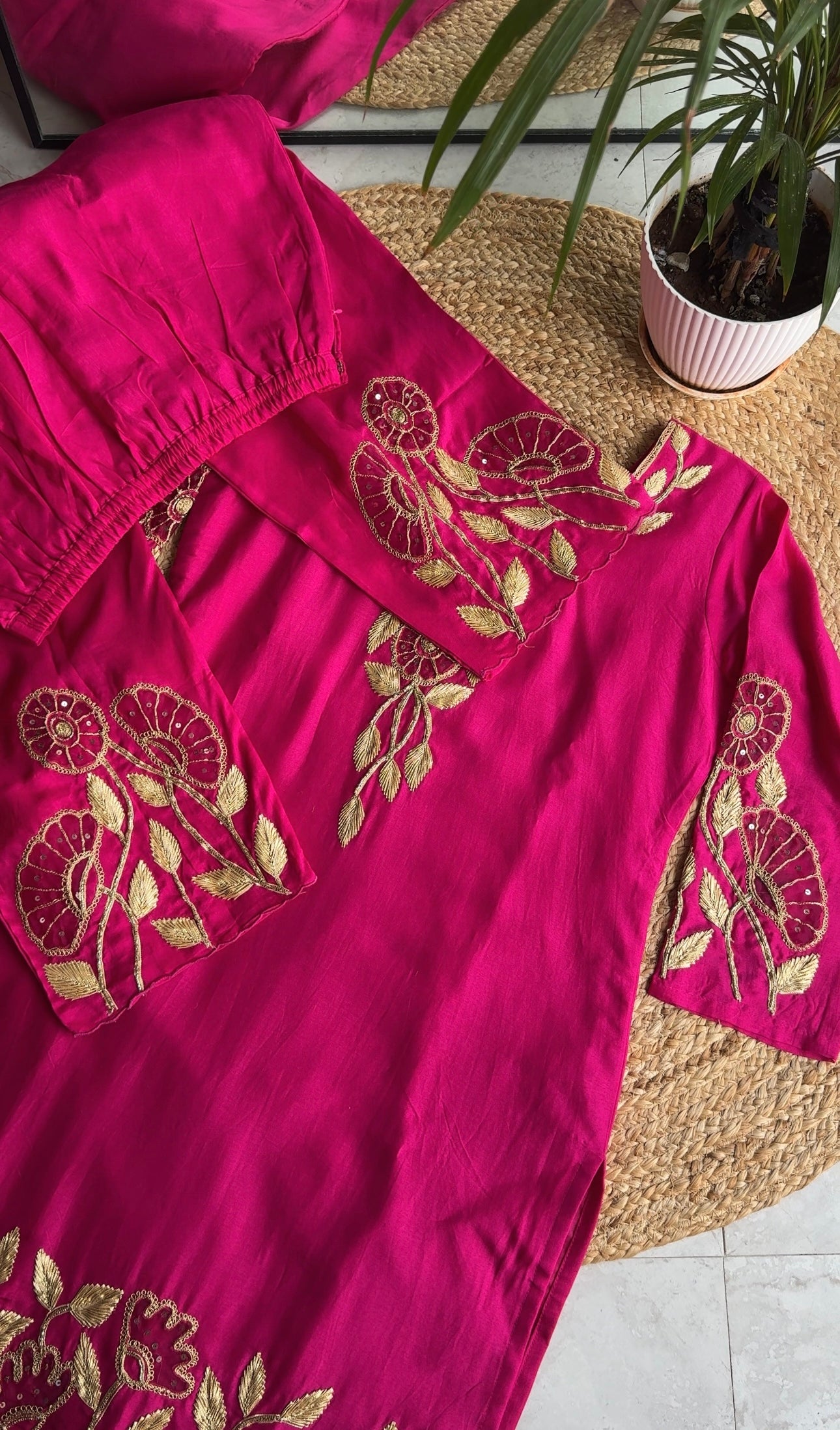 Mehek hand work golden gotta plazzo dress
