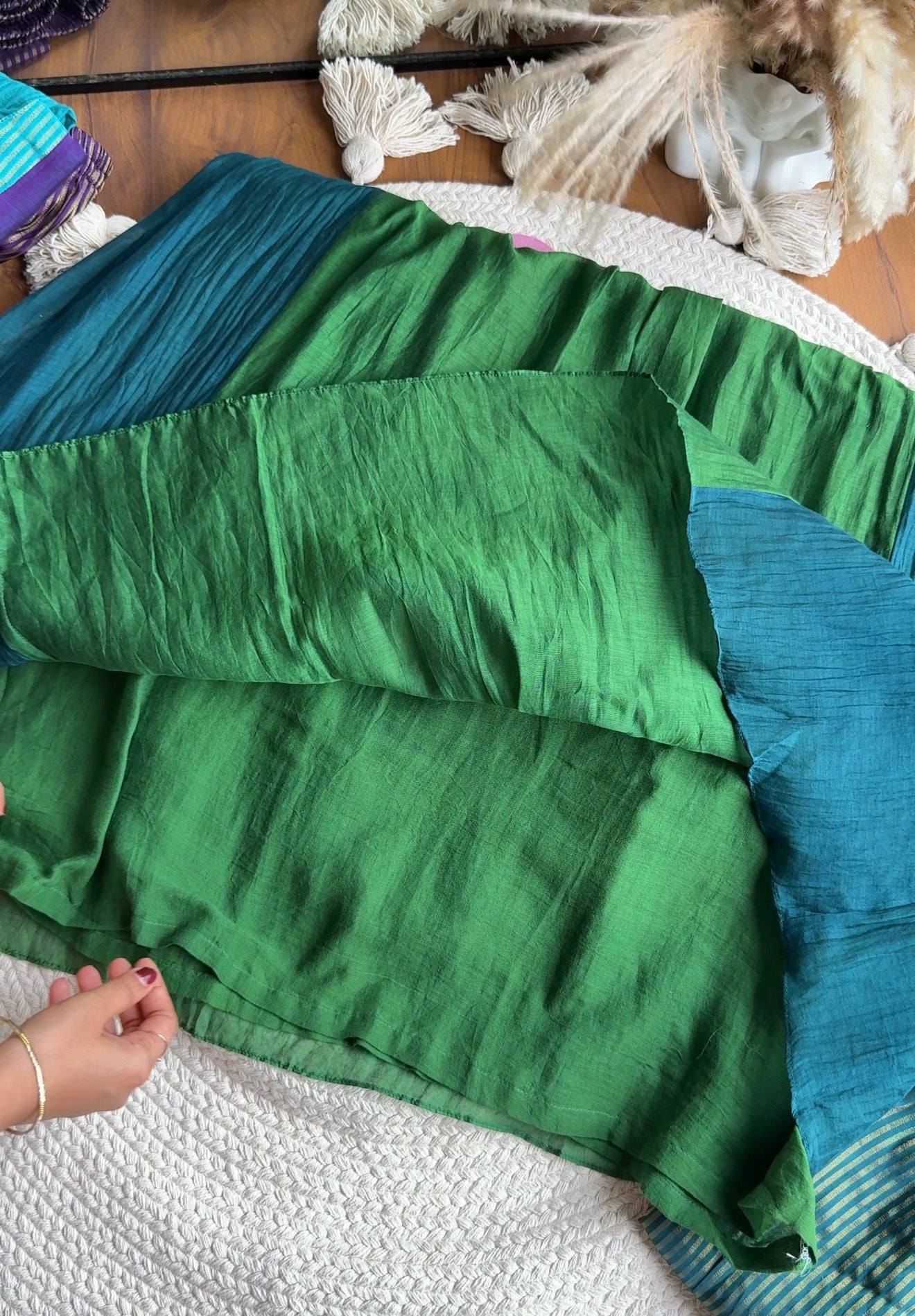 Rutvi Contrast Tissue And Mul Chanderi Dress - Green (Pre Order 15 days)
