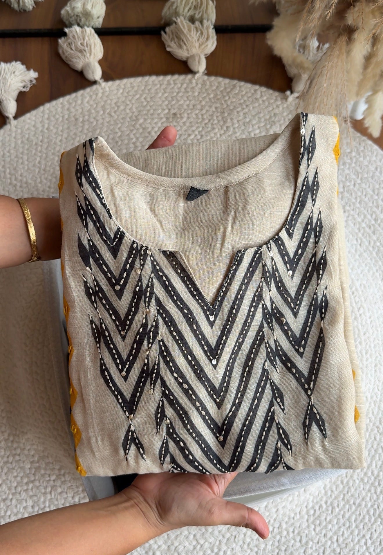 Printed Cotton Coord Set-Beige