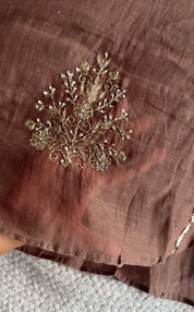 Kahani Sequin Work Mul Chanderi Dress-Brown