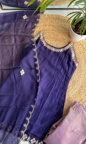 Aisha halter neck short kurta with pants - Purple