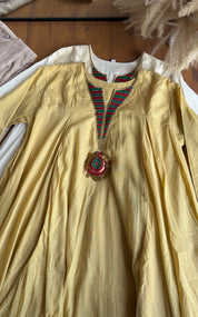 Noor patchwork mul cotton dress- Yellow