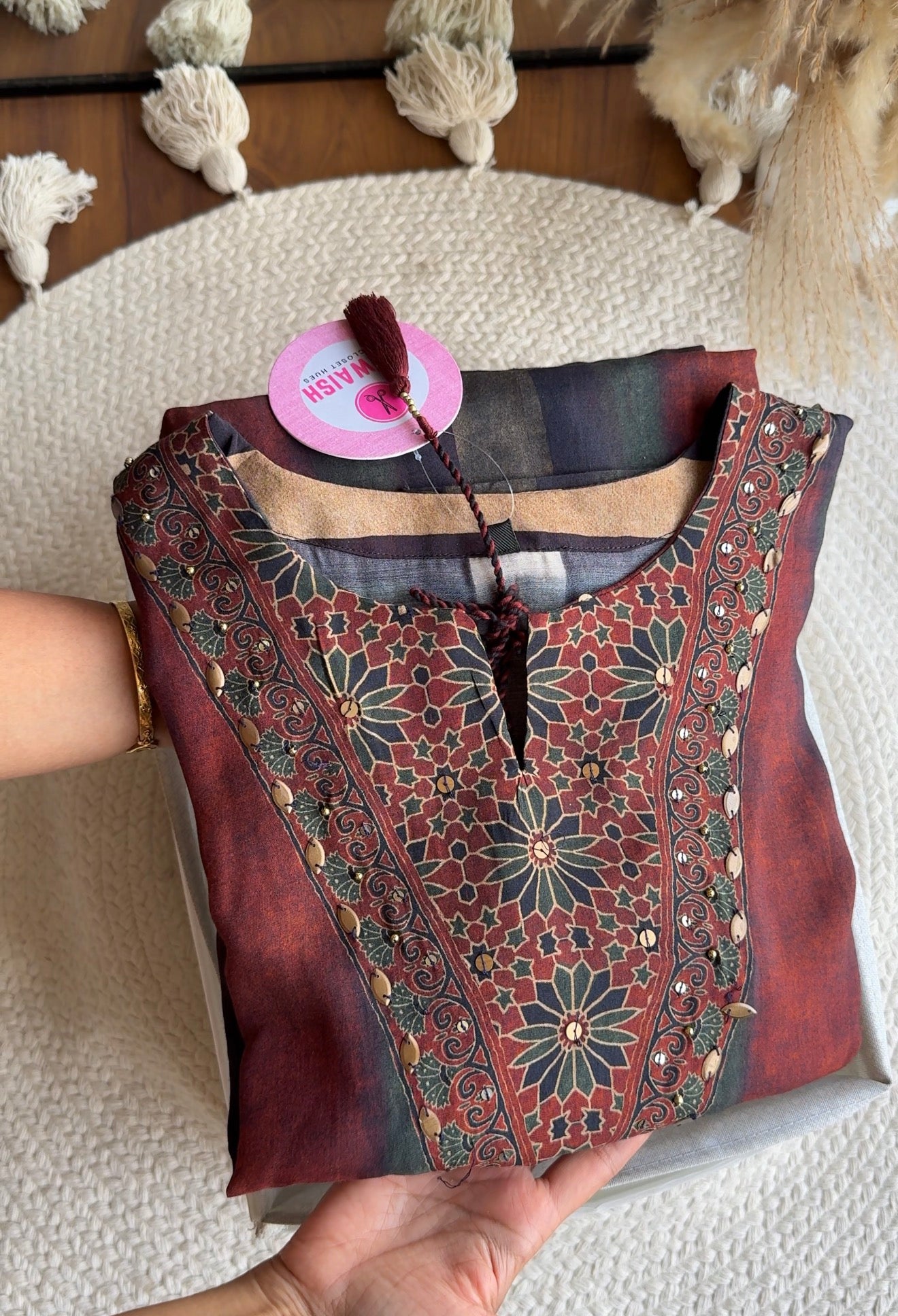 Printed Muslin Coord Set-Maroon