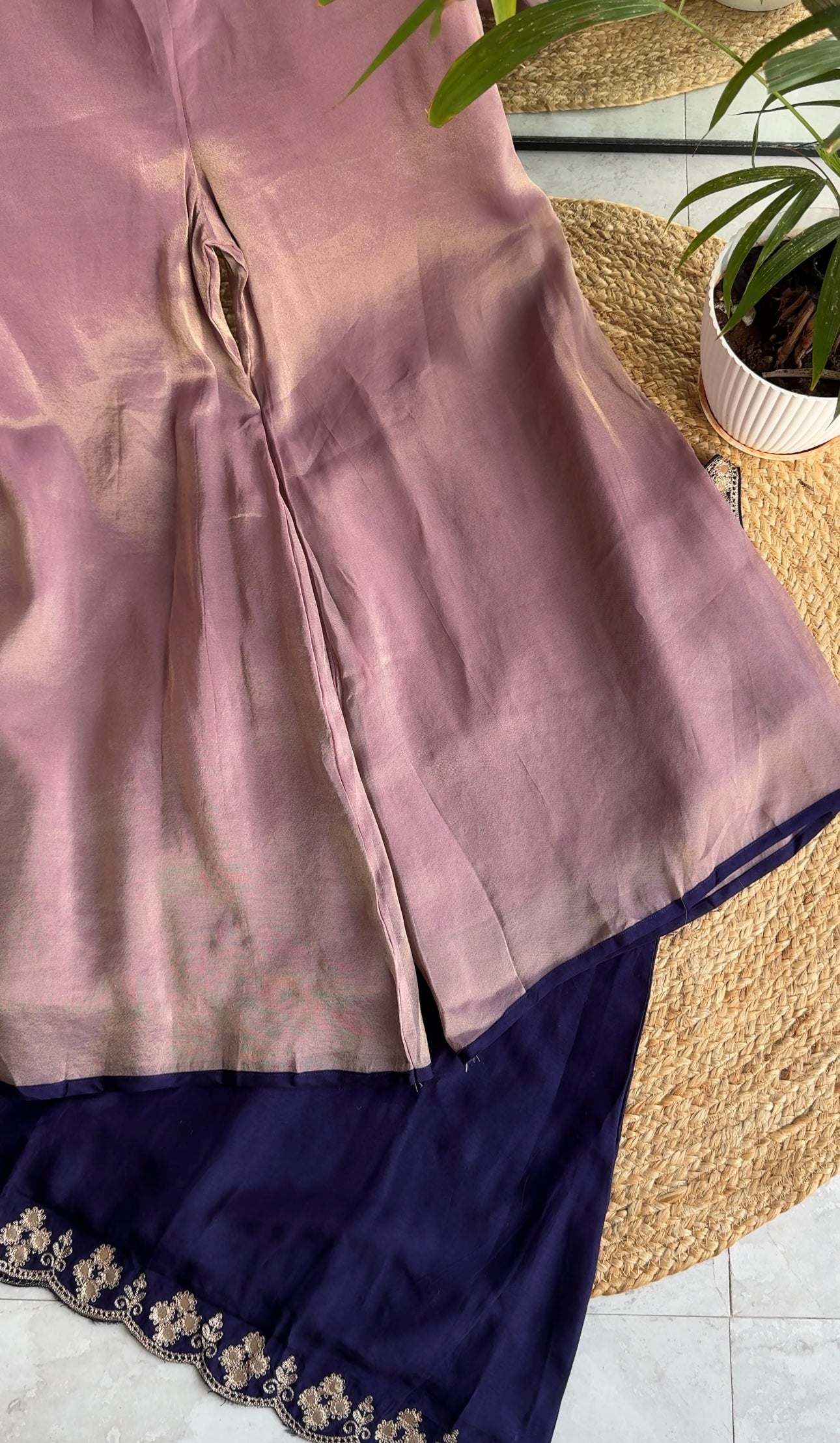 Aisha halter neck short kurta with pants - Purple