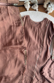 Kahani Sequin Work Mul Chanderi Dress-Brown