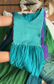 Rutvi Contrast Tissue And Mul Chanderi Dress - Purple