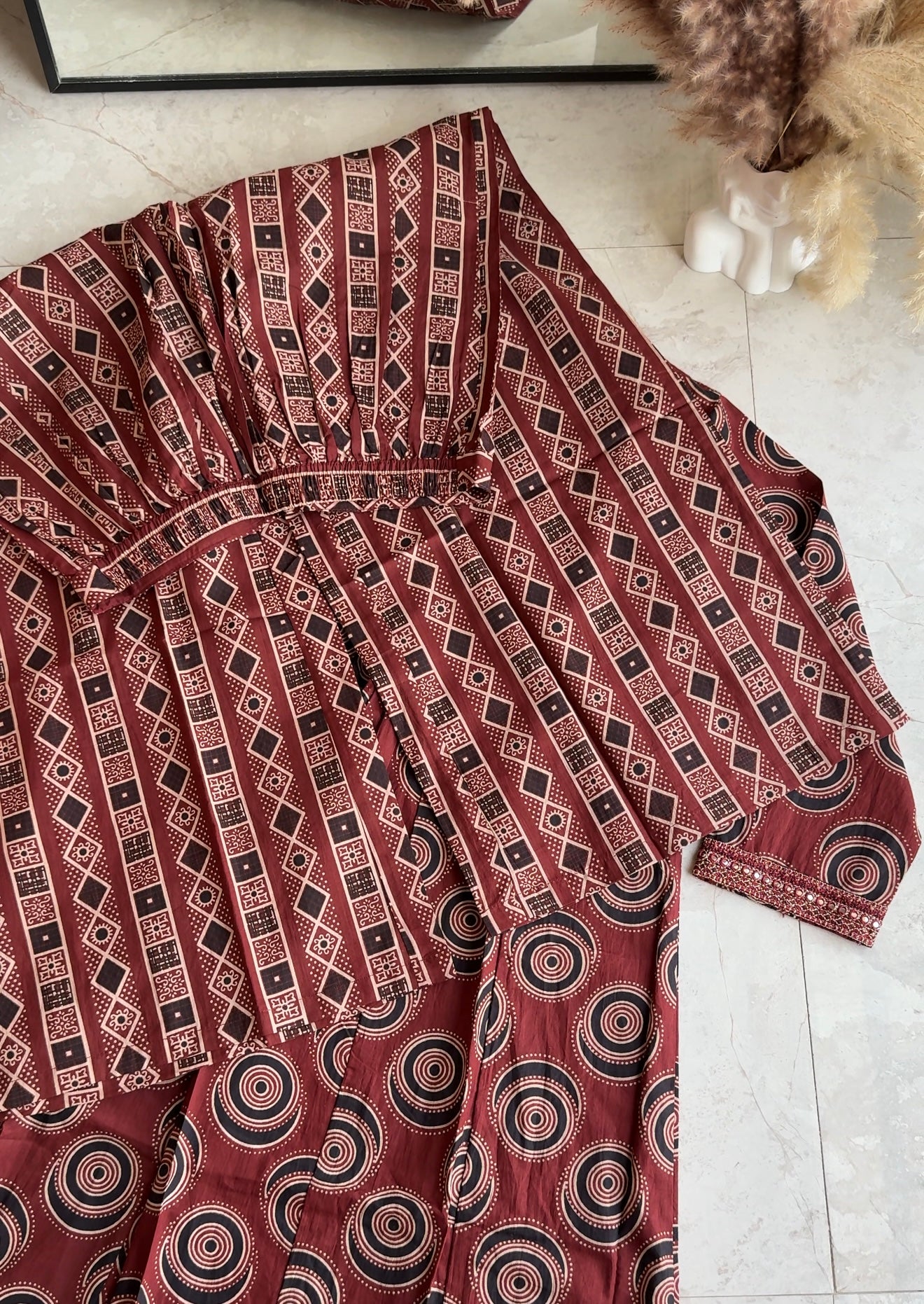 Veeral v neck Aline dress with palazzo and dupatta