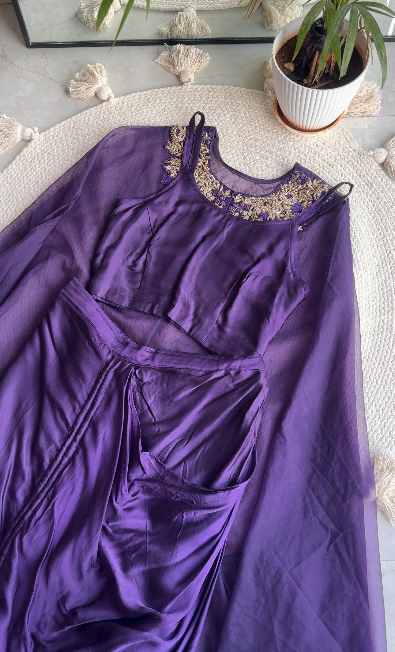 Shama crop top with cowl skirt and kaftan cover up