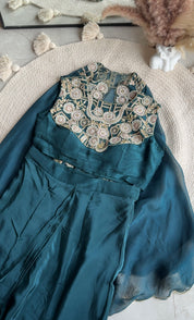 Parineeti hand work padded blouse with cowl skirt and jacket