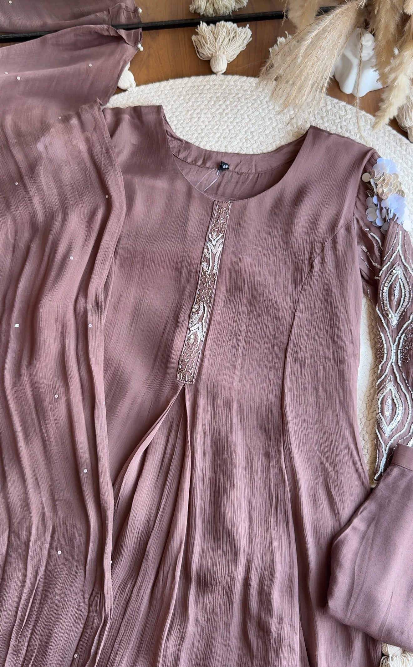 Rida Sequin Shell Work Anarkali  Dress- Coffee Brown