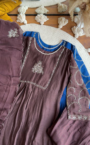 Sahira Handwork mul chanderi Aline dress- Brown