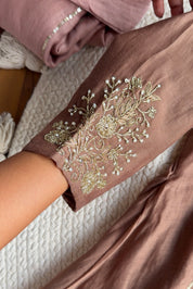 Kahani Sequin Work Mul Chanderi Dress-Brown