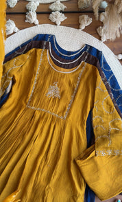 Sahira Handwork mul chanderi Aline dress- Musturd