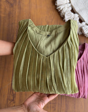 Sanjana Pleated Mul Chanderi Handwork Dress - Green
