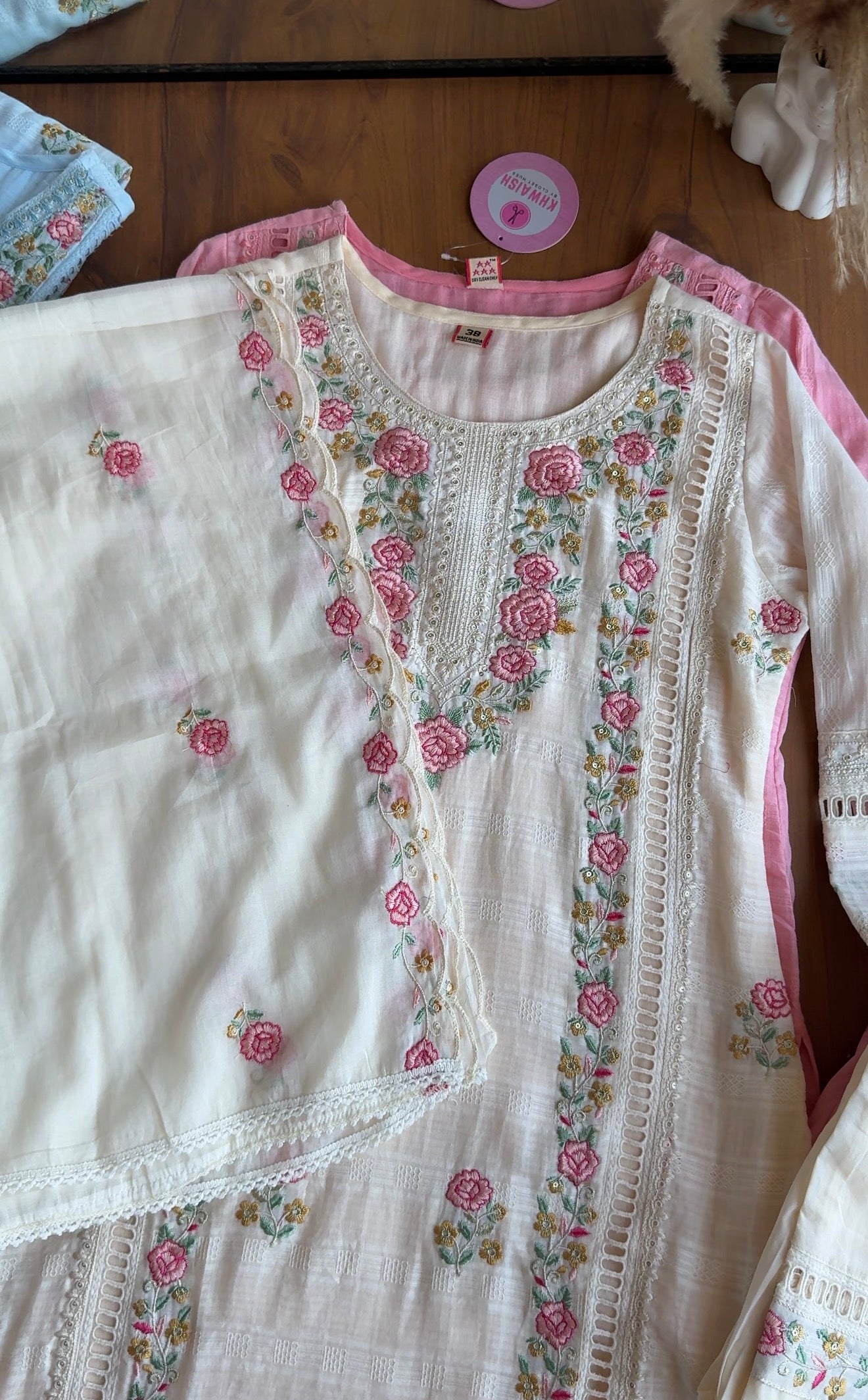 Hrishika Embroidered Rose  Dress- White