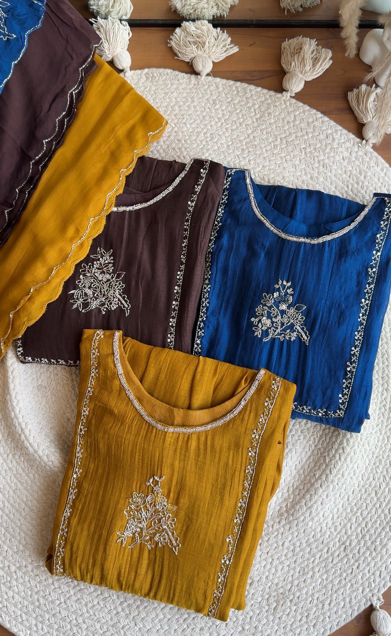 Sahira Handwork mul chanderi Aline dress- Brown