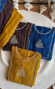 Sahira Handwork mul chanderi Aline dress- Brown