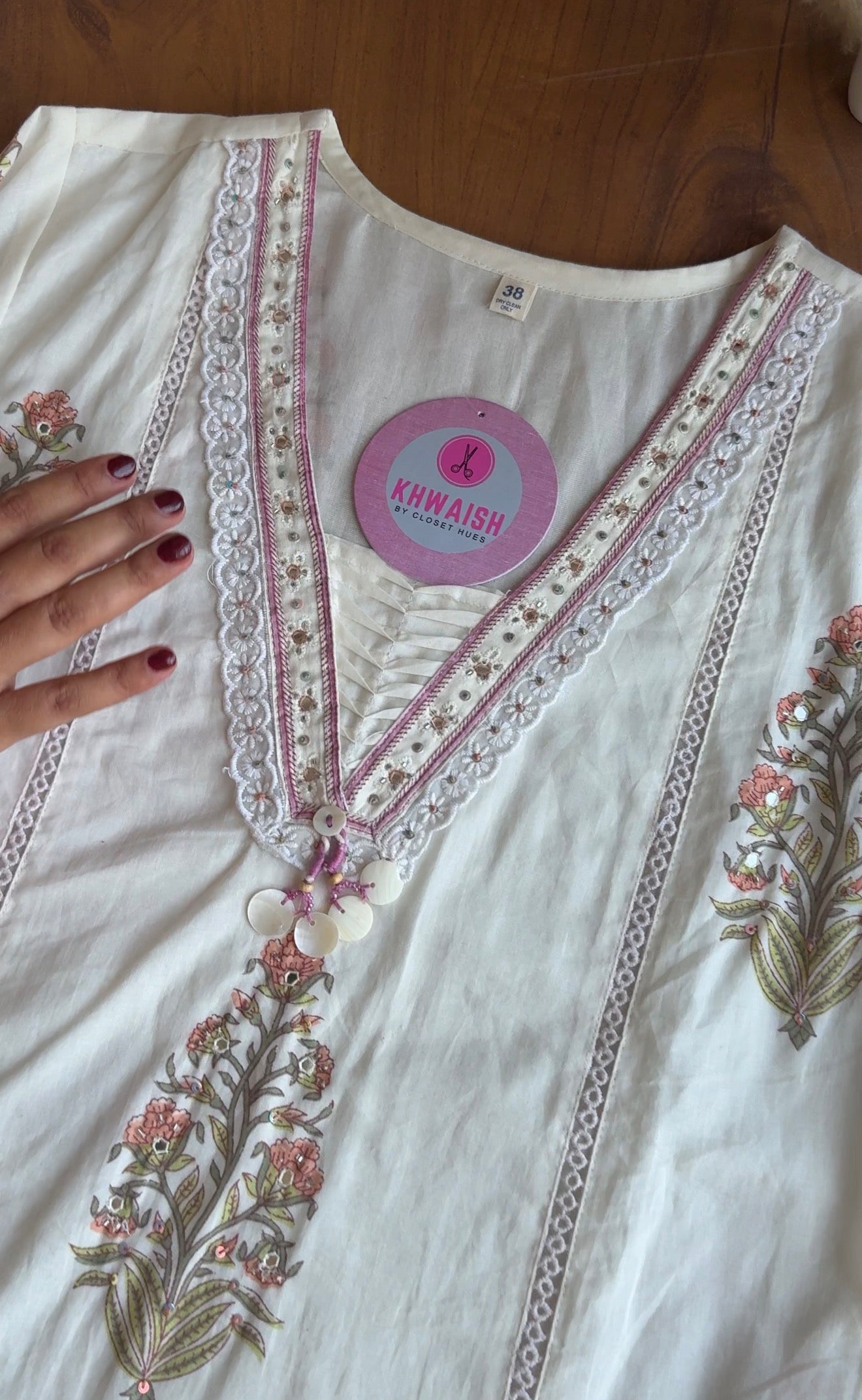 Mahi block print crochet lace dress- Pink