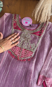 Jasmine Crush Tissue Anarkali Dress- Dusty Pink