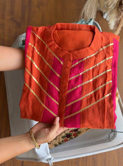 Diya Handwork Mul Chanderi Dress- Rust