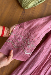 Sanjana Pleated Mul Chanderi Handwork - Dusty Pink