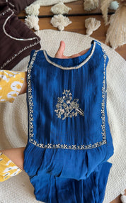 Sahira Handwork mul chanderi Aline dress- Blue