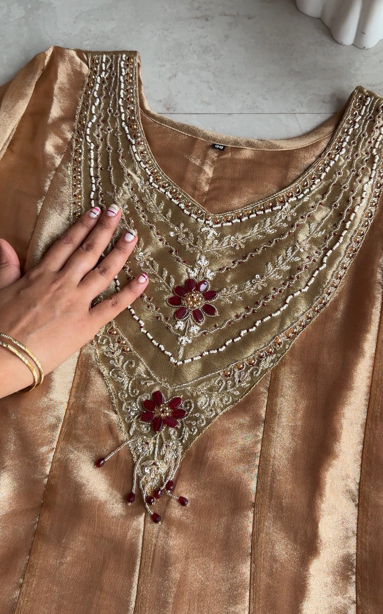 Stuti Shimmer Tissue Anarkali Dress- Rose Gold