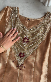 Stuti Shimmer Tissue Anarkali Dress- Rose Gold