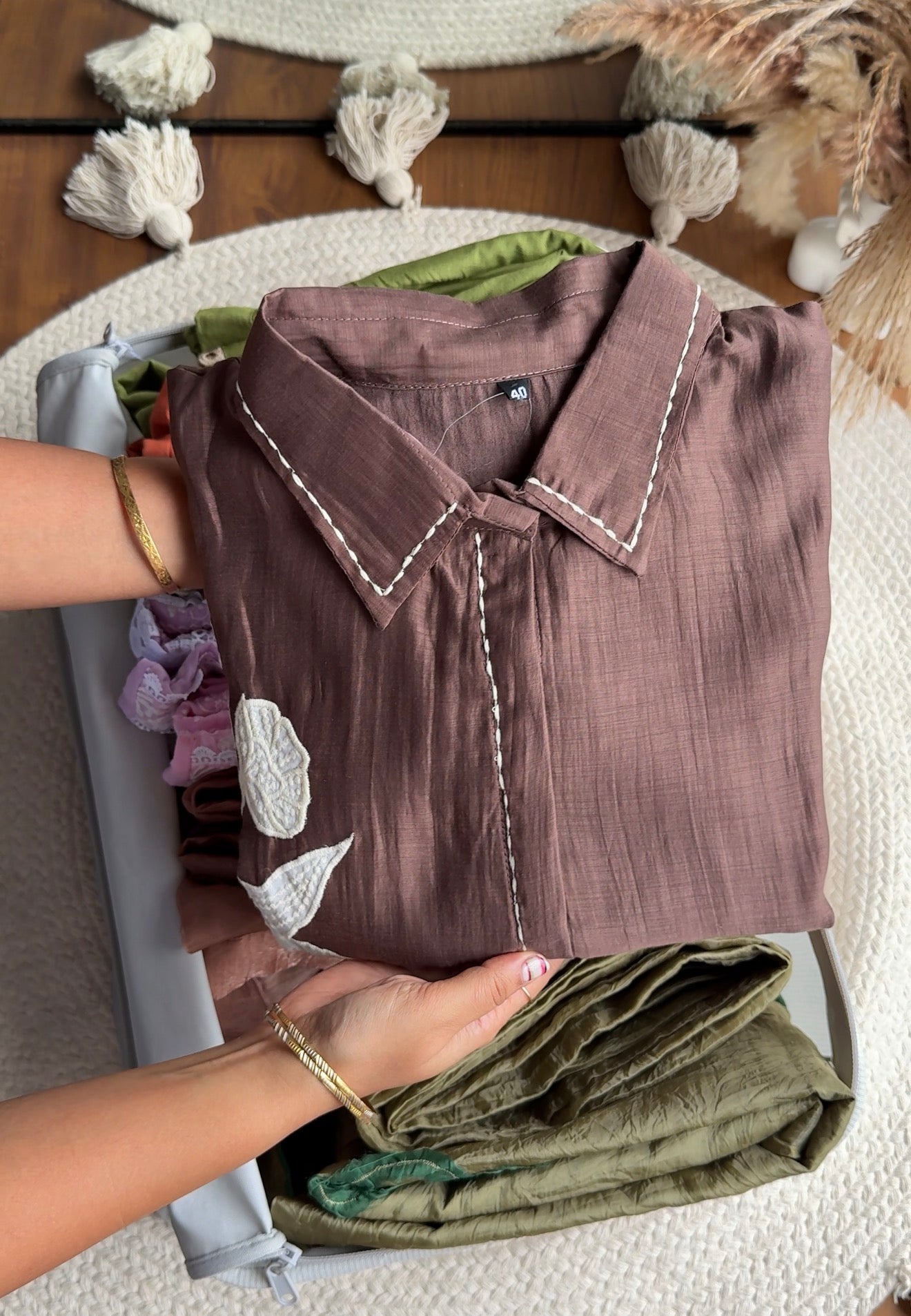 Patchwork Coord set -Brown