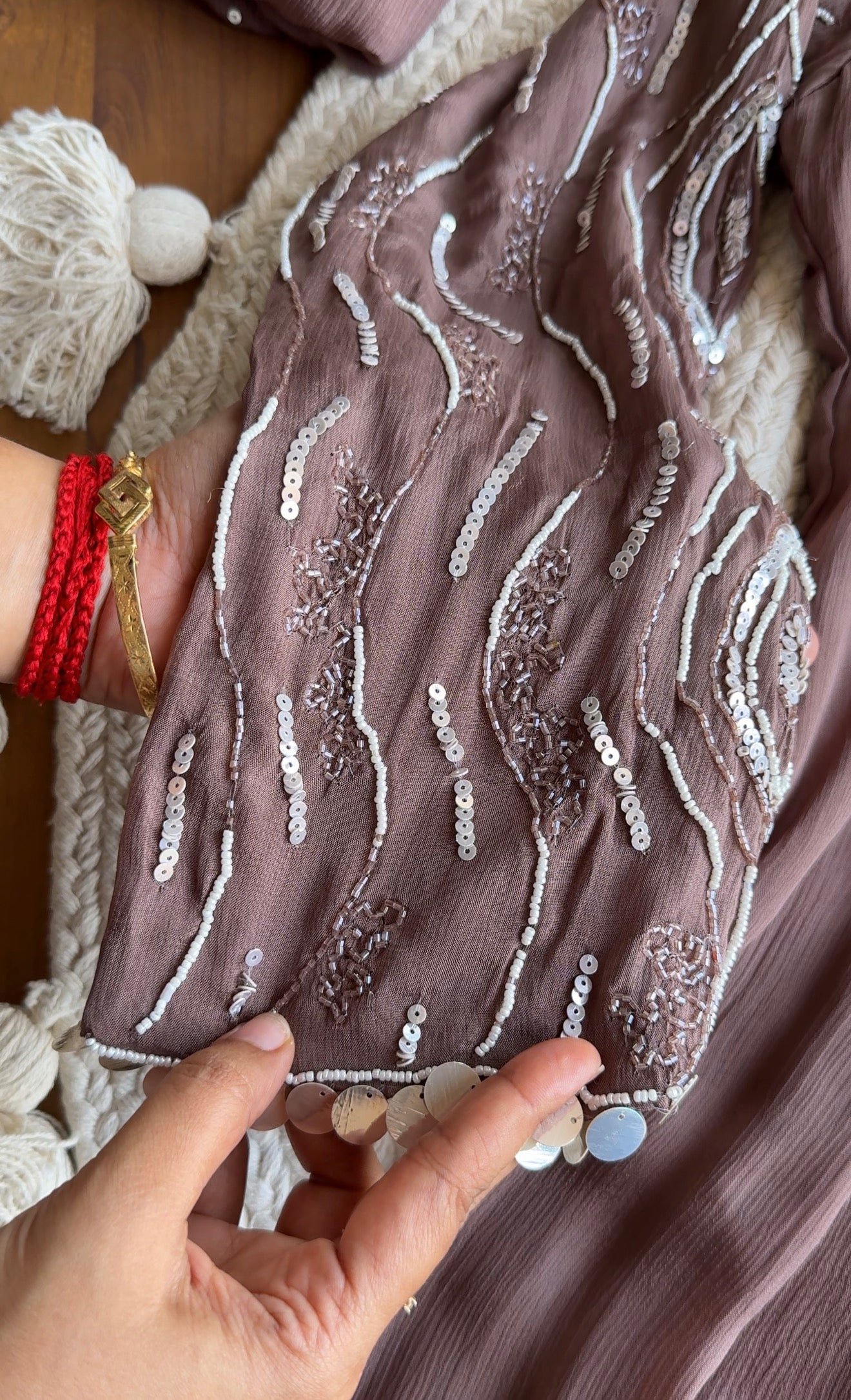 Rida Sequin Shell Work Anarkali  Dress- Coffee Brown