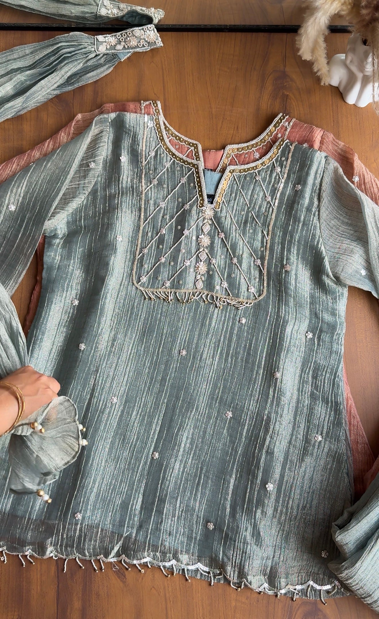 Tara Short Kurta Handwork Dress- Blue (Make to Order)