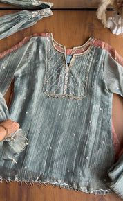 Tara Short Kurta Handwork Dress- Blue (Make to Order)
