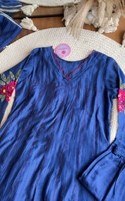 Kumkum Embroided Mul Chanderi Anarkali- Blue