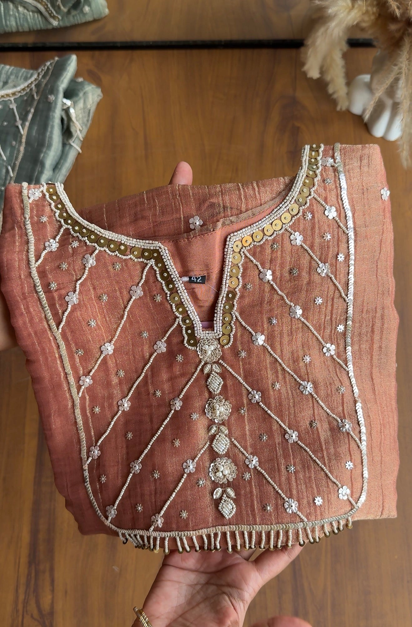 Tara Short Kurta Handwork Dress- Peach (Make to Order)