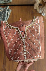 Tara Short Kurta Handwork Dress- Peach (Make to Order)