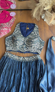 Sana halter neck blouse with palazzo and choker dupatta - Pink