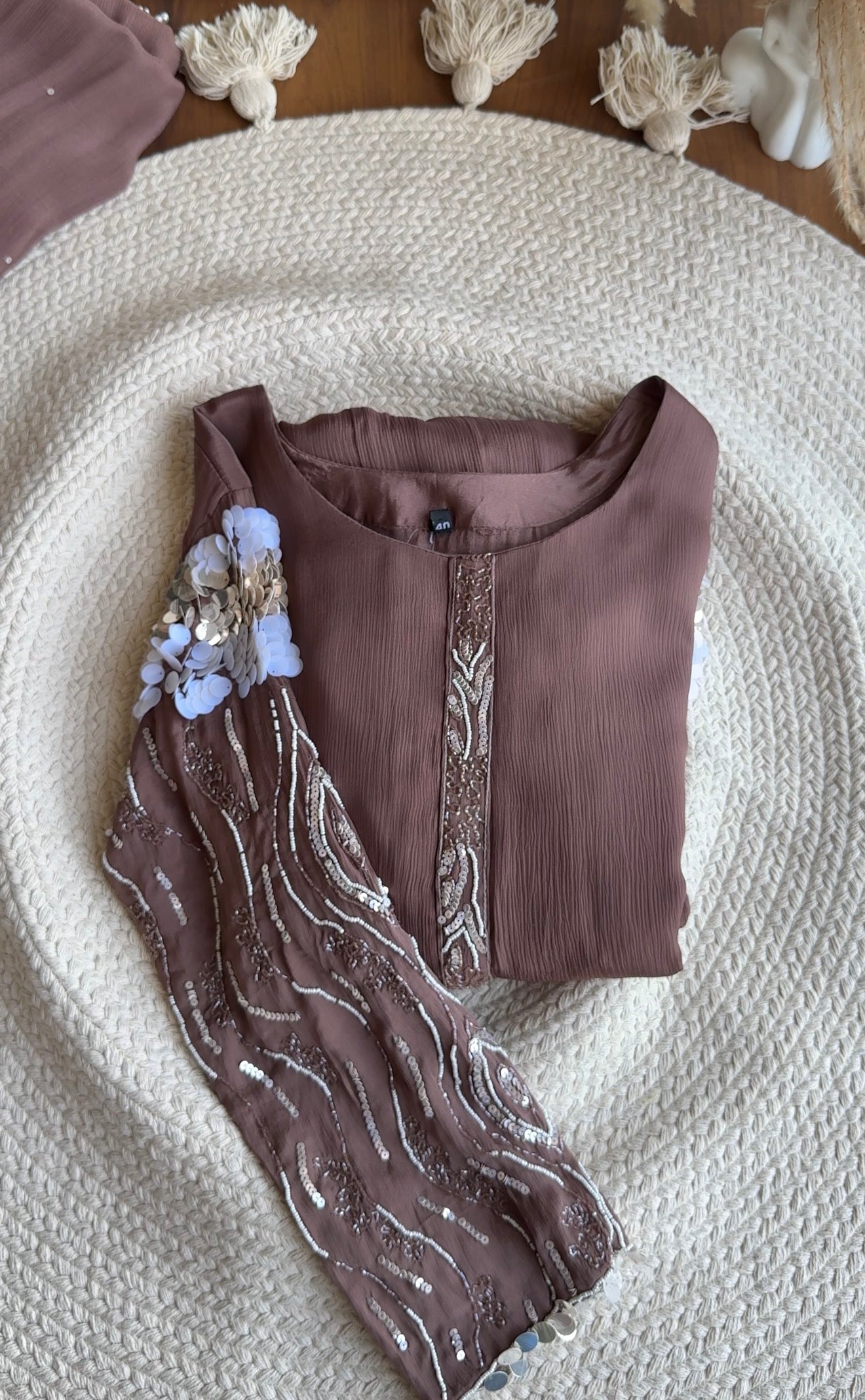 Rida Sequin Shell Work Anarkali  Dress- Coffee Brown