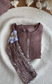 Rida Sequin Shell Work Anarkali  Dress- Coffee Brown