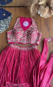 Sana halter neck blouse with palazzo and choker dupatta - Pink