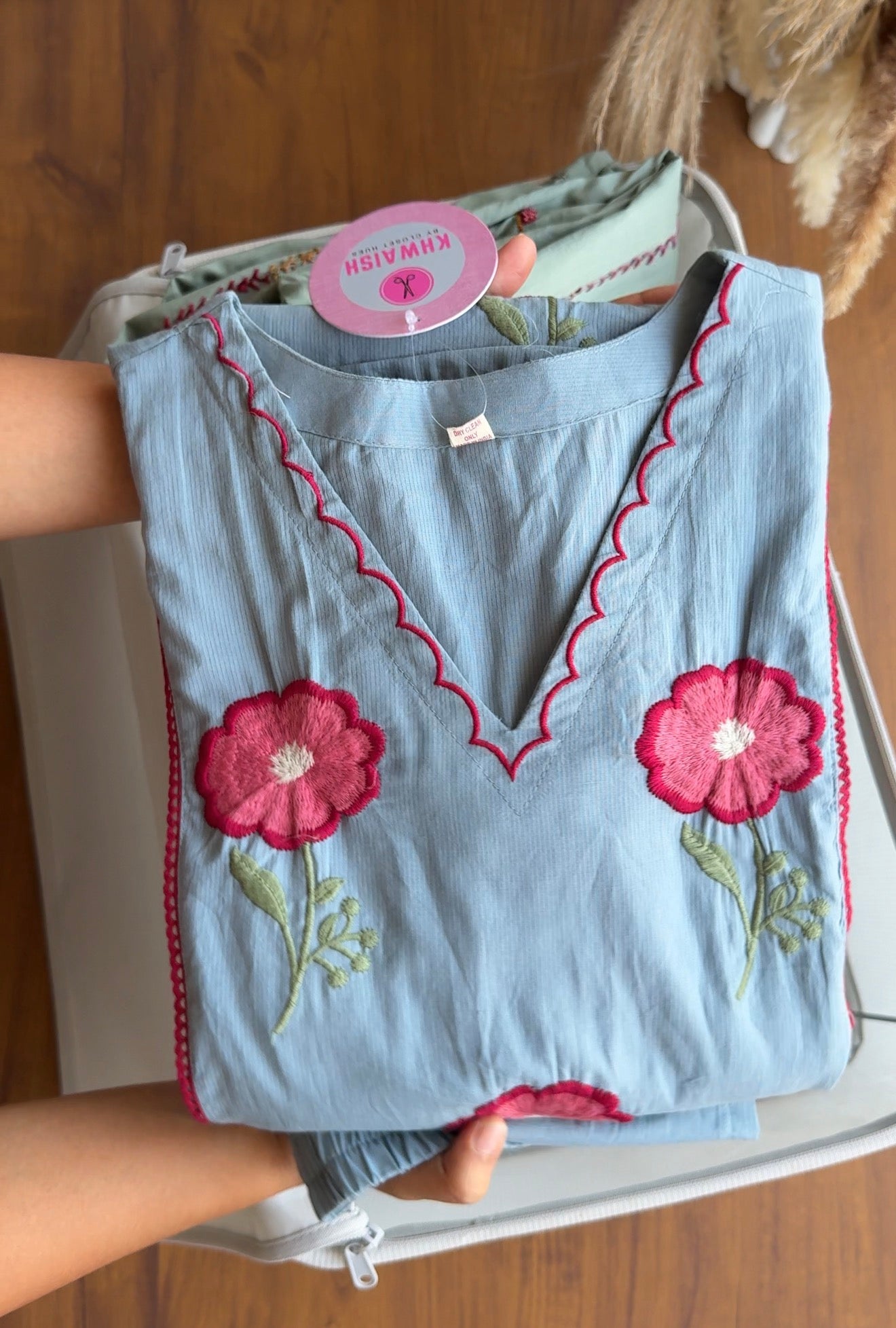 Swini Embroided Straight Cut Dress- Blue