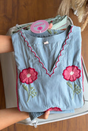 Swini Embroided Straight Cut Dress- Blue