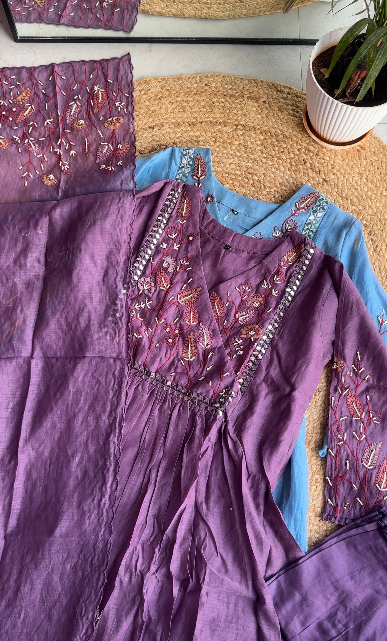 Adda mirror work Mul Chanderi aline dress