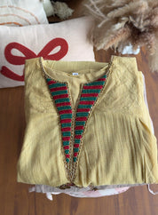 Noor patchwork mul cotton dress- Yellow