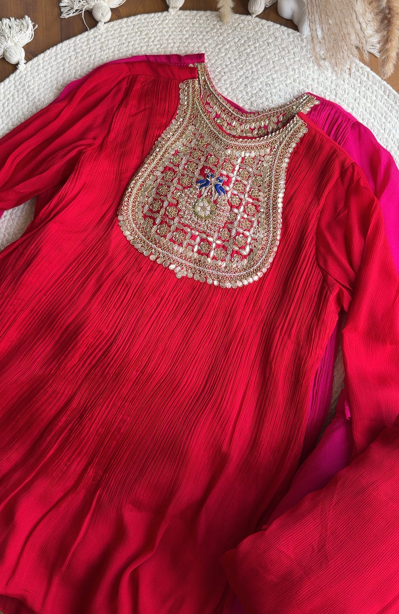 Shweta Handwork Coord Set- Red (Make to Order)