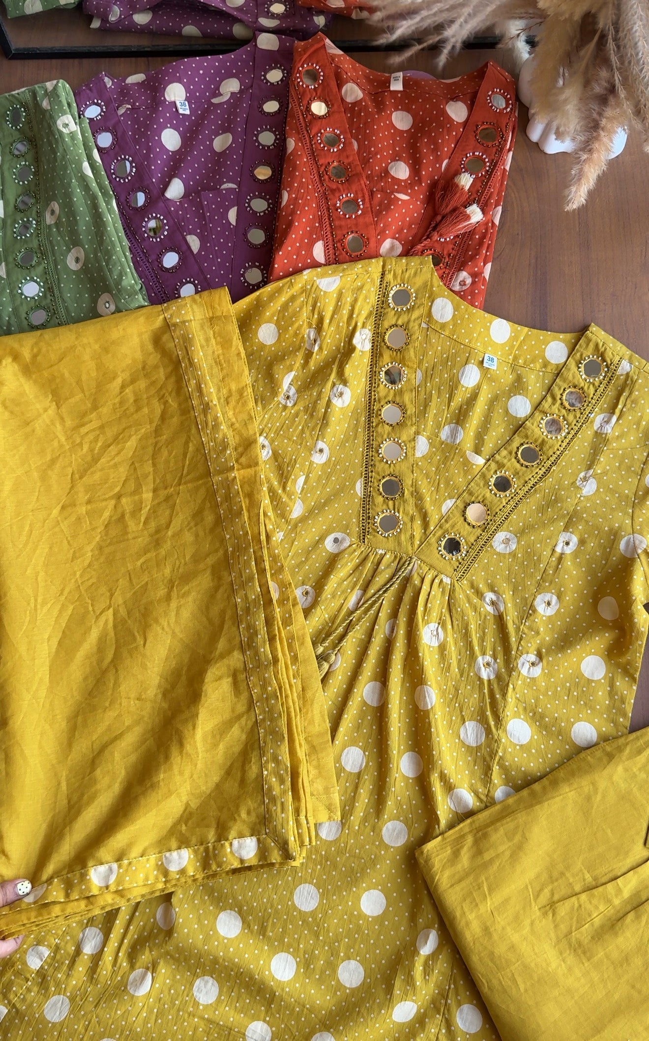 Pavithra  Polka Dot Cotton Dress-Yellow