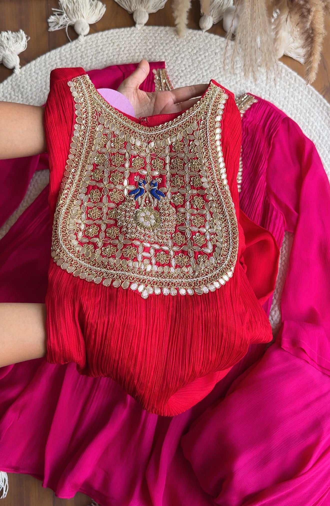Shweta Handwork Coord Set- Red (Make to Order)
