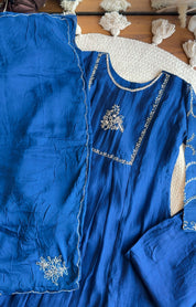 Sahira Handwork mul chanderi Aline dress- Blue