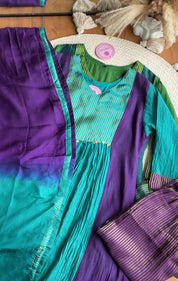 Rutvi Contrast Tissue And Mul Chanderi Dress - Purple